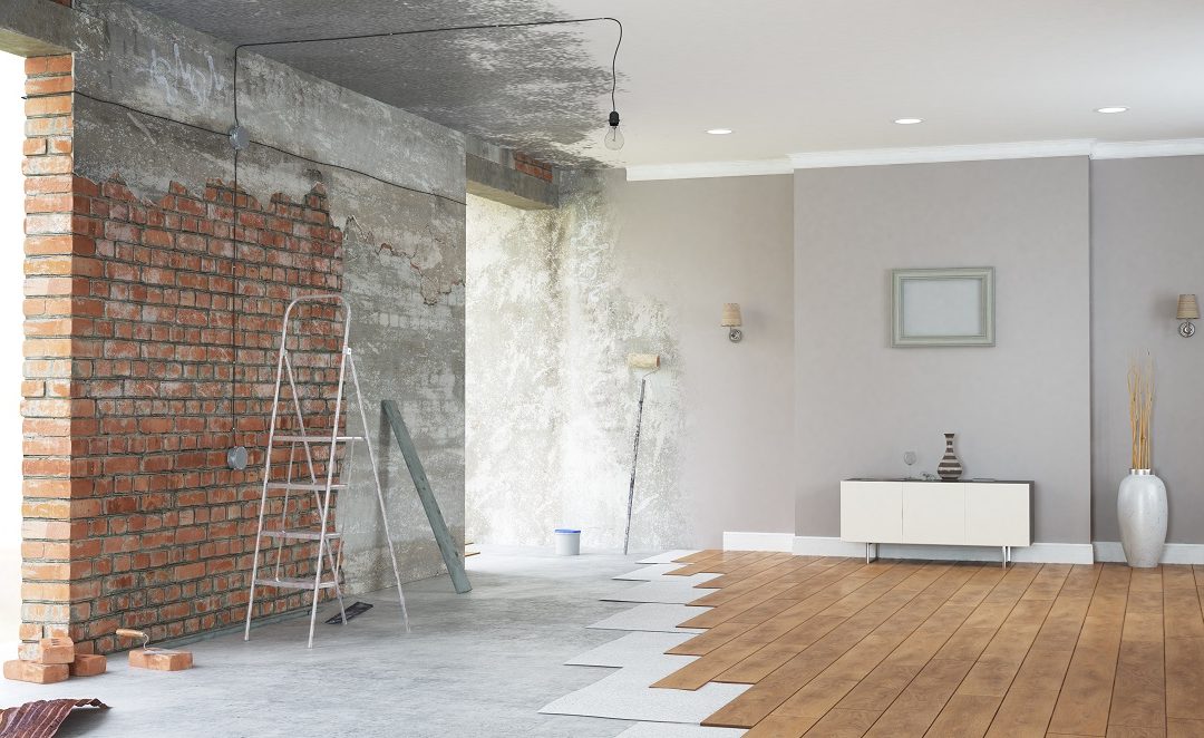 Renovation interior with bright windows